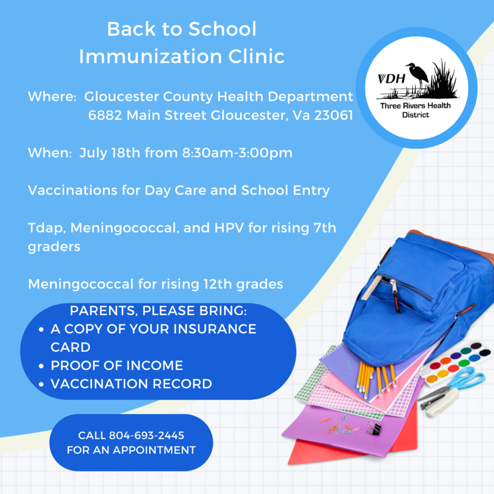 Gloucester Health Department to hold Back to School Immunization Clinic
