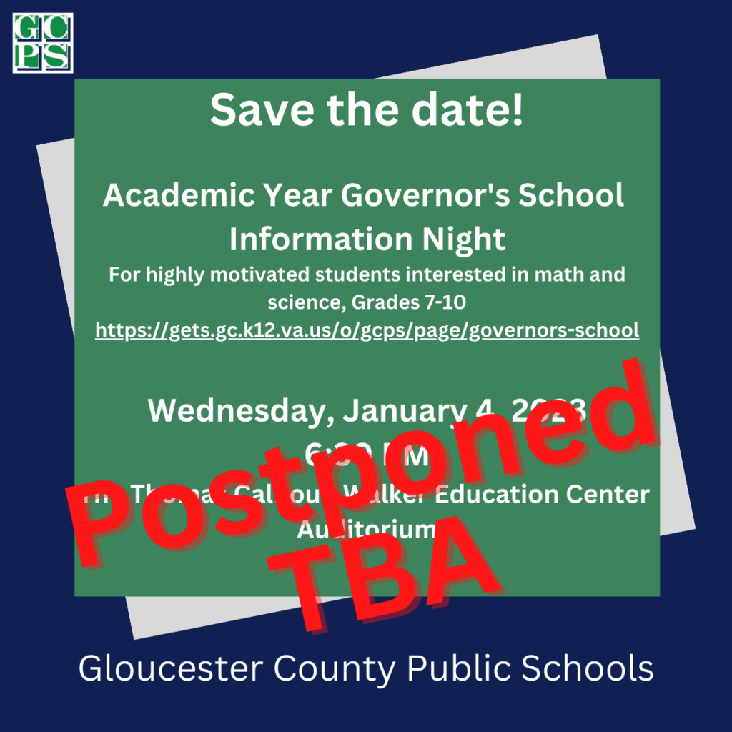 Governor's School Information Night Postponed TBA