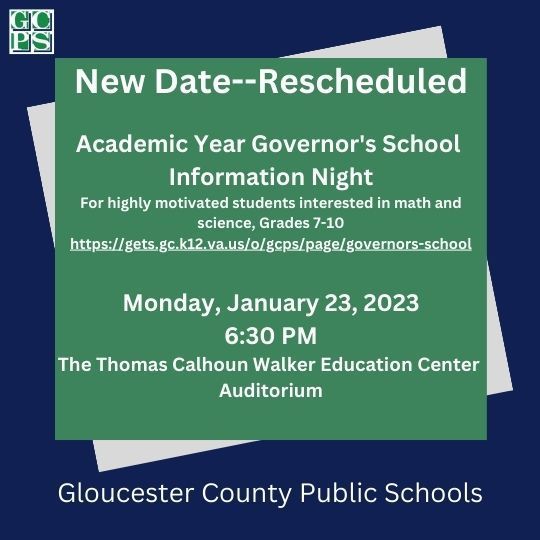 rescheduled Gov School Info night