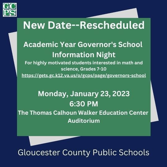 Rescheduled Gov School Info night